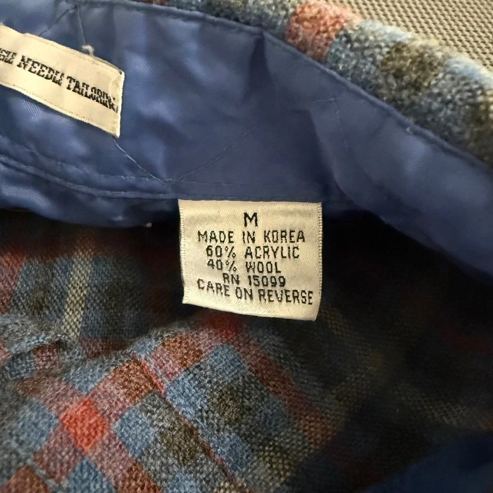 Vintage Sears Roebuck Men Blue Red Plaid Wool Blend Flannel Shirt Medium 0783